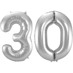 Ballon Cijfer 30 Jaar Zilver 86Cm Verjaardag Feestversiering Met Rietje