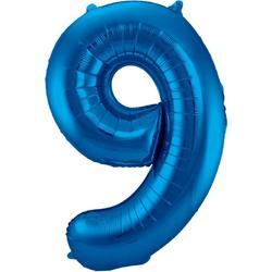 Ballon Cijfer 9 Jaar Blauw 86Cm Verjaardag Feestversiering Met Rietje