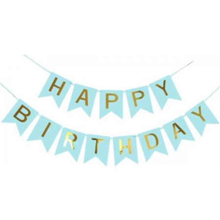 Happy Birthday Slinger Verjaardag Versiering Feest Versiering Verjaardag Slingers Blauw & Goud Decoratie – 1 Stuk