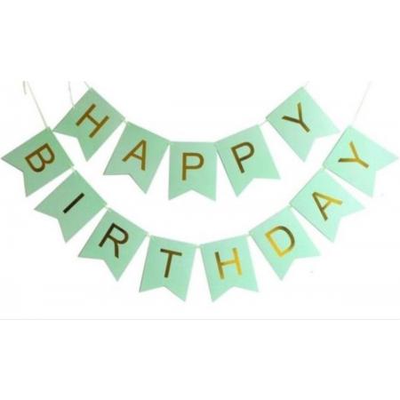 Happy Birthday Slinger Verjaardag Versiering Feest Versiering Verjaardag Slingers Groen & Goud Decoratie – 1 Stuk