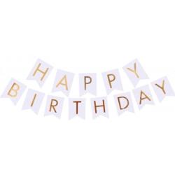 Happy Birthday Slinger Verjaardag Versiering Feest Versiering Verjaardag Slingers Wit & Goud Decoratie – 1 Stuk