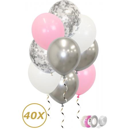 Zilveren Ballonnen Confetti Verjaardag Versiering Roze Helium Ballonnen Babyshower Feest Versiering Geboorte – 40 Stuks