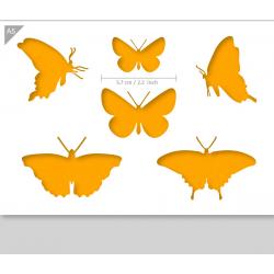 A5 Sjabloon Vlinder Silhouetten – Kunststof Stencil - Middelste vlinder is 5,7cm breed