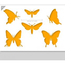 A5 Sjabloon Vlinder Silhouetten – Kunststof Stencil - Middelste vlinder is 6,8cm breed
