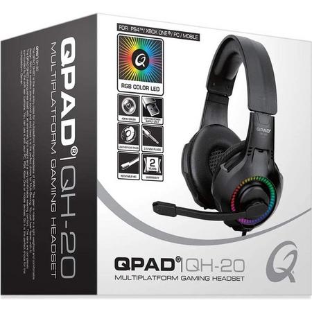 QPAD - QH-20 RGB Stereo Gaming Headset met 40mm speaker, Multiplatform, lichtgewicht ontwerp met verstelbare hoofdband, Rainbow LED-verlichting