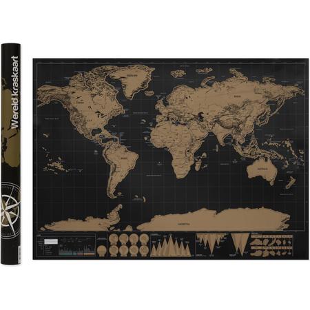 QUVIO Scratch Map Kras Wereldkaart - Zwart - 83 x 60 cm