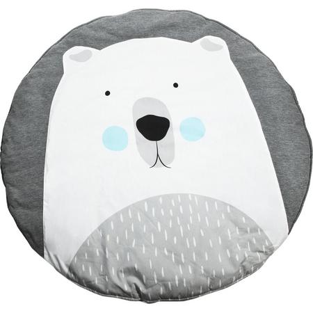 QUVIO Speelkleed ijsbeer / Speelkleden / Vloerbekleding/ Rond kleed voor babys / Speelmat voor in de woonkamer of slaapkamer - Grijs en Wit
