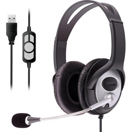 QY USB headset koptelefoon met microfoon voor thuiswerken en gaming - PC laptop MacBook PS4 PS5