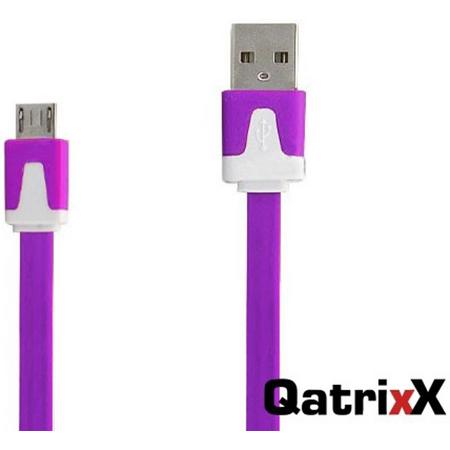 Platte Datakabel Micro USB 1 meter Paars voor Huawei P8 Lite (2017)