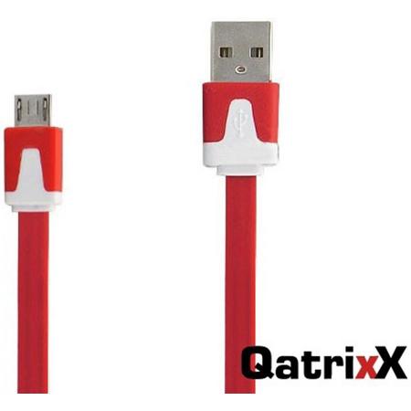 Platte Datakabel Micro USB 1 meter Rood voor Sony Xperia E1