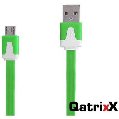 Platte Datakabel Micro USB 2 meter Groen voor Huawei P8
