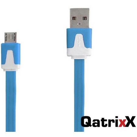 Platte Datakabel Micro USB 3 meter Blauw voor LG G Flex