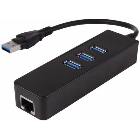 USB 3.0 Hub Ethernet Adapter Zwart