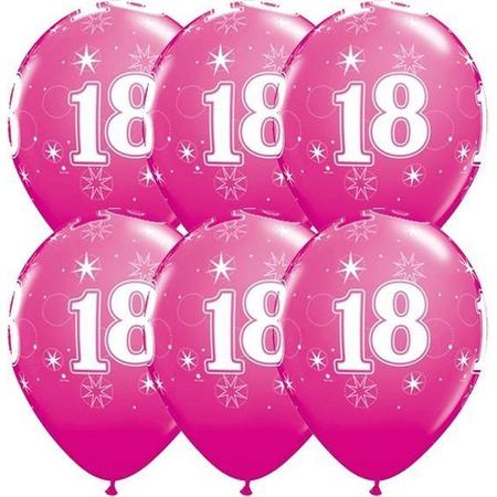 Ballonnen 18 jaar Fuchsia Qualatex 6 stuks