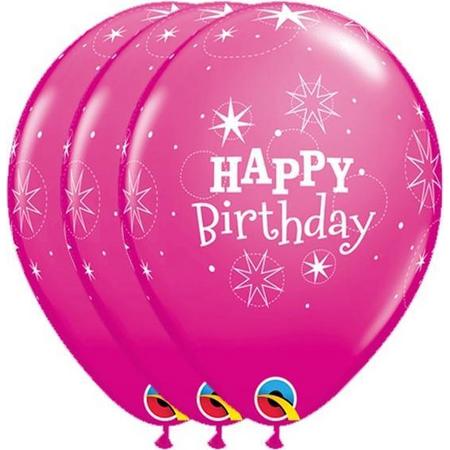 Ballonnen Happy Birthday Sterren Fuchsia 6 stuks