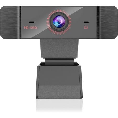 Webcam Full HD 1080P - Webcam voor PC met USB - Webcam met Microfoon - Autofocus - Ruisonderdrukking - Stevige Klem - Lange Kabel - Plug & Play - Windows & Mac - Zwart