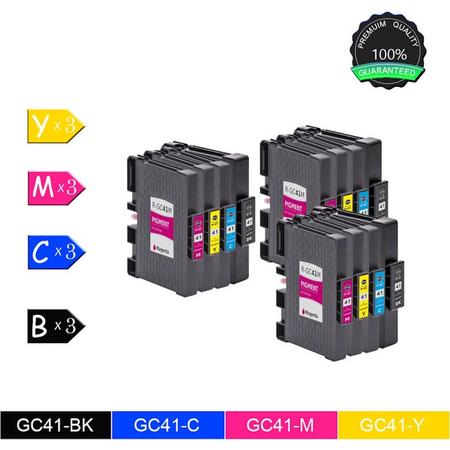 12 Pack GC41 GC41C GC41M GC41Y (3 Zwart 3 Cyan 3 Magenta 3 Geel) Inktcartridges Compatible voor Ricoh Aficio SG3110SFNw, SG7100DN, Ricoh SG3120BSFNw