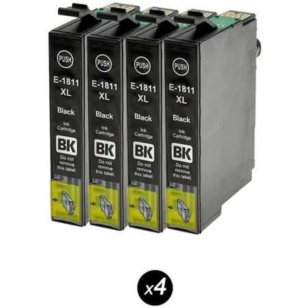 4 Pack Inktcartridges Compatible voor Epson 18XL T1811 Zwart Inktcartridges voor Epson XP-305 XP-412 XP-405 XP-212 XP-215 XP-415 XP-425 XP-315