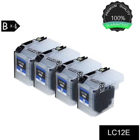 Compatible Brother LC12E BK Inktcartridges voor Brother MFC-J 6925 DW, 4 Pack - zwart
