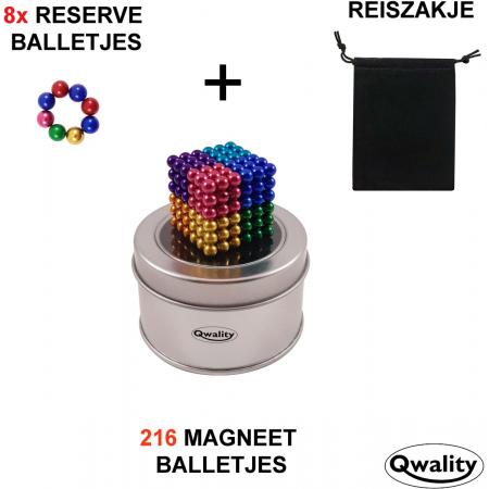 Magnetische balletjes 5mm – 224 Magneetballetjes – Neocube – Buckyballs – Kleine Magneten – Inclusief Reiszakje - 8 kleuren – Qwality4u
