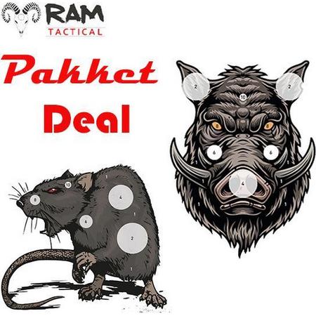 RAM Targets - Bundel Pakket - Schietkaarten -  Zwijn & Rat - 14x14 - 50 Stuks Per Kaartsoort