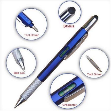 Multifunctionele Stylus Pen - 7 in 1 - Met Balpen - 2-pack - Blauw