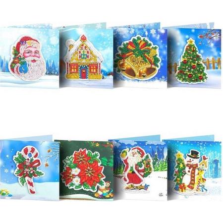 C&C 8 3D Diamond Painting Kerstkaarten - 15x15cm - Christmas kaarten met enveloppen - Diamond painting complete set
