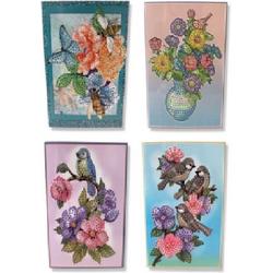 Cards & Crafts - Diamond Painting kaarten - Wenskaarten Set van 4 bloemenkaarten - Hobbypakket - volledig Diamond painting pakket