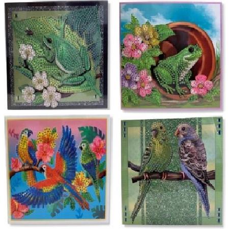 Cards & Crafts - Diamond Painting kaarten - Wenskaarten Set van 4 dieren kaarten - Hobbypakket - volledig Diamond painting pakket