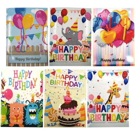 Diamond Painting - Happy Birthday Pakket - 6 verjaardagskaarten - Inclusief enveloppen - Diamond Paintings - 13x18cm
