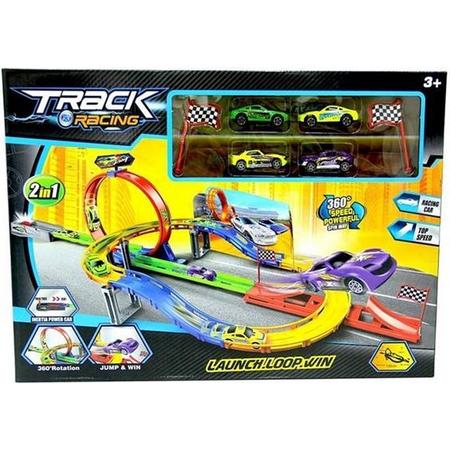 Track Racing Lanceerbaan 360 Graden Looping top speed / de nieuwste met 4 autos groen - geel - paars - gel zilver