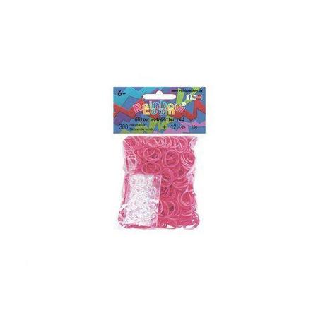 Rainbow Loom Elastiekjes - Glitter Rode Bandjes - 300 stuks