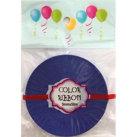Blauw cadeaulint/krullint/ballonlint - 5 mm. - 50 meter - 1 rol in blisterverpakking