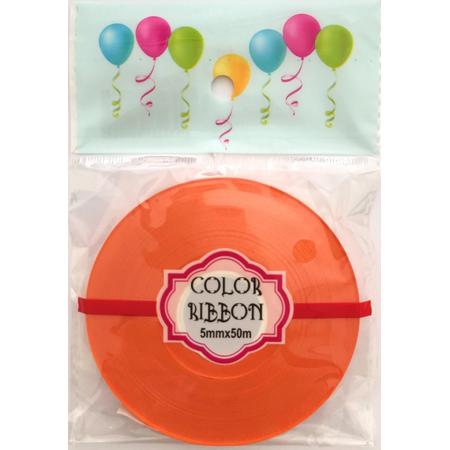 Oranje cadeaulint/krullint/ballonlint - 5 mm. - 50 meter - 1 rol in blisterverpakking