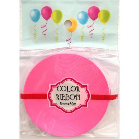 Roze cadeaulint/krullint/ballonlint - 5 mm. - 50 meter - 1 rol in blisterverpakking