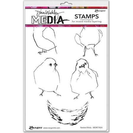 Dina Wakley Media Cling Stempel - Nested birds - 7 stuks
