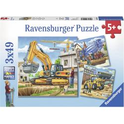   Grote bouwvoertuigen- Drie puzzels van 49 stukjes - kinderpuzzel