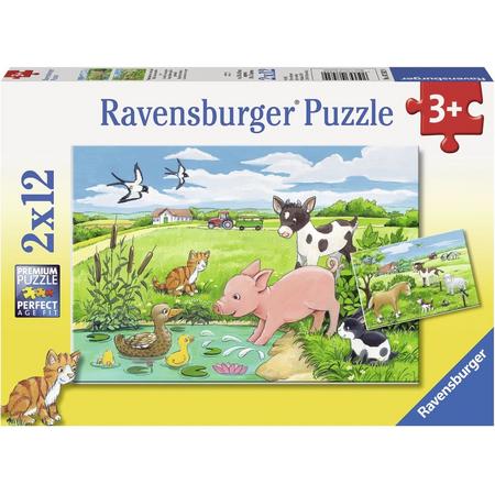 Ravensburger Jonge dieren op het platteland- Twee puzzels van 12 stukjes - kinderpuzzel