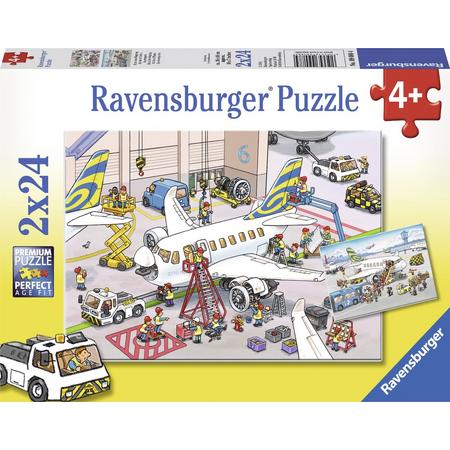 Ravensburger Rond het vliegtuig - Twee puzzels van 24 stukjes