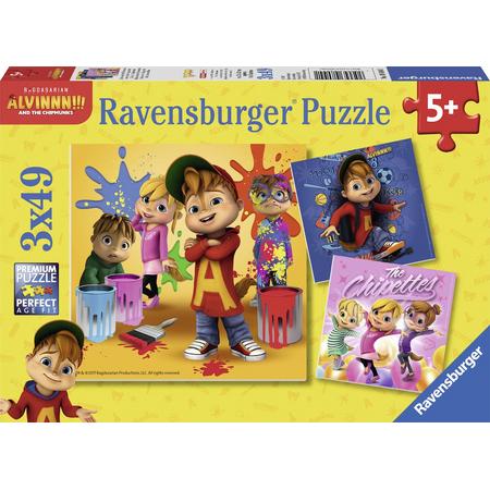 Ravensburger puzzel Alvin & the Chipmunks - Drie puzzels - 49 stukjes - kinderpuzzel