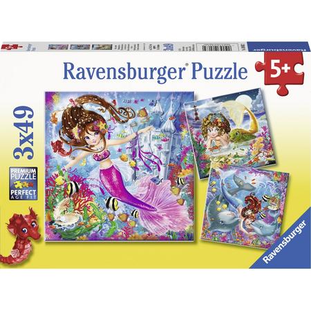 Ravensburger puzzel Betoverende zeemeerminnen - Drie puzzels - 49 stukjes - kinderpuzzel