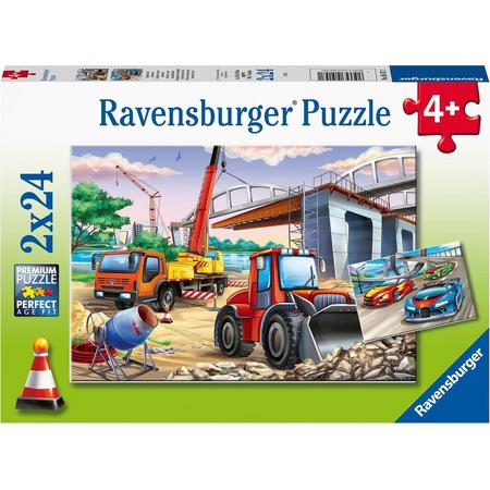 Ravensburger puzzel Bouwplaats en wedstrijd  - 2 x 24 stukjes - kinderpuzzel