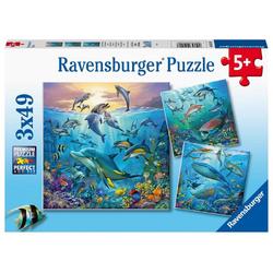 Ravensburger puzzel Dieren in de oceaan - Drie puzzels - 49 stukjes - kinderpuzzel