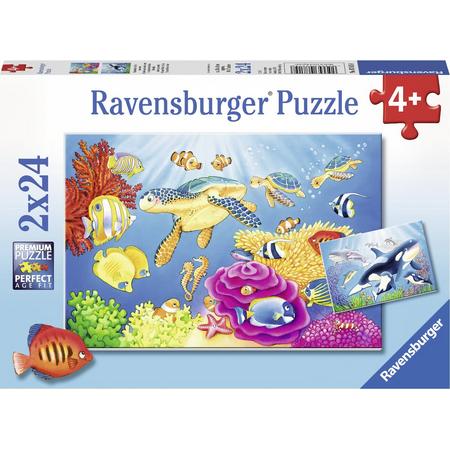 Ravensburger puzzel Kleurrijke onderwaterwereld - Twee puzzels van 24 stukjes - kinderpuzzel
