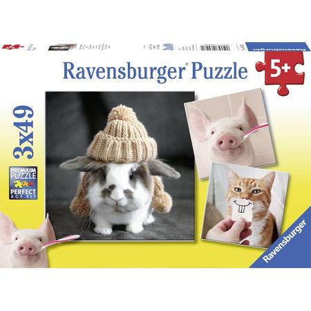 Ravensburger puzzel Komische dierenportretten - Drie puzzels van 49 stukjes - kinderpuzzel