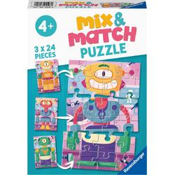   puzzel Mix & Match Schattige robots - Legpuzzel - 3x24 stukjes