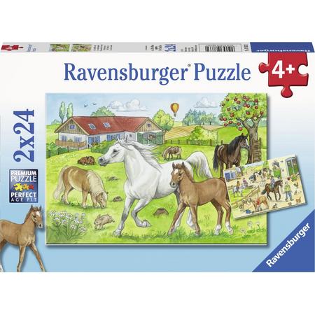 Ravensburger puzzel Op de manege - Twee puzzels - 24 stukjes - kinderpuzzel