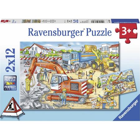 Ravensburger puzzel Pas op, wegwerkzaamheden! - Twee puzzels - 12 stukjes - kinderpuzzel