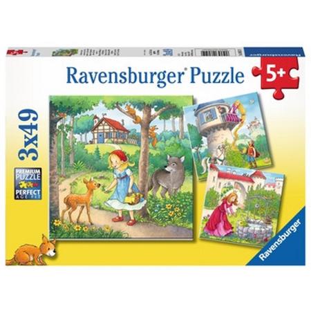 Ravensburger puzzel Rapunzel, Roodkapje en de Kikkerprins - Drie puzzels - 49 stukjes - kinderpuzzel