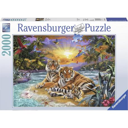 Ravensburger puzzel Tijgerfamilie bij zonsondergang - Legpuzzel - 2000 stukjes